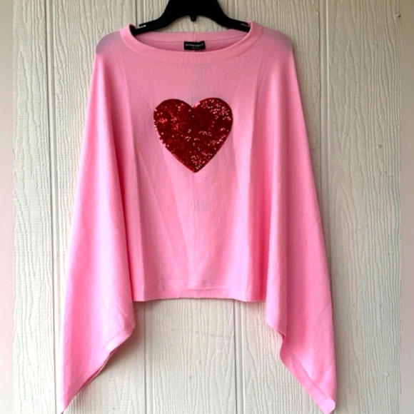 New Victoria Harbour Pink Red Glitter Heart Poncho Shaw One Size - Picture 1 of 5